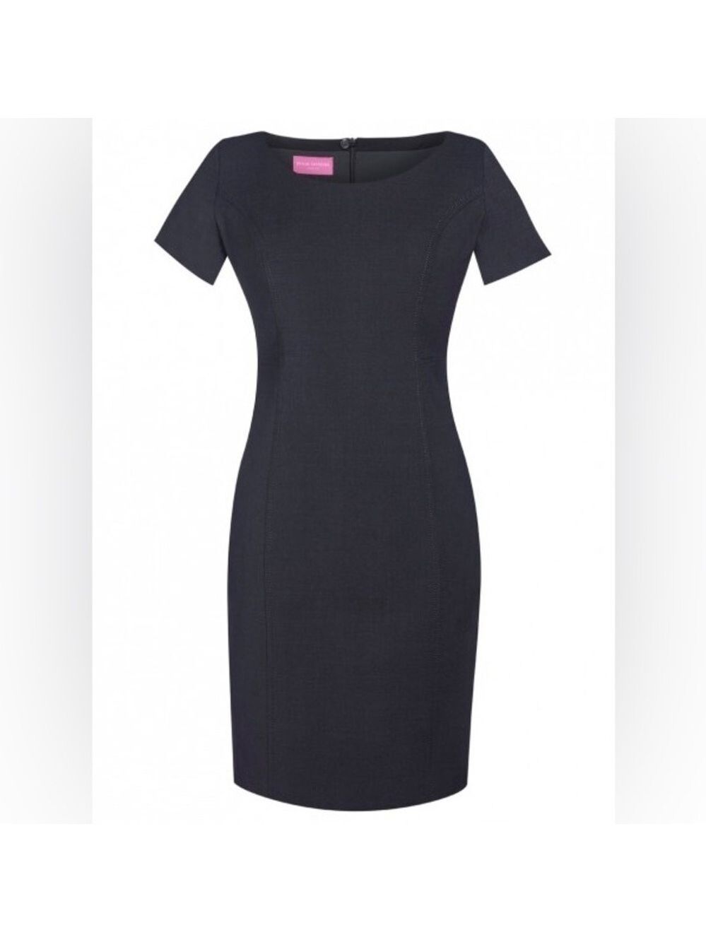 Brook Taverner Teramo Short Sleeve Wool Blend Black Midi Dress, size 12 Long